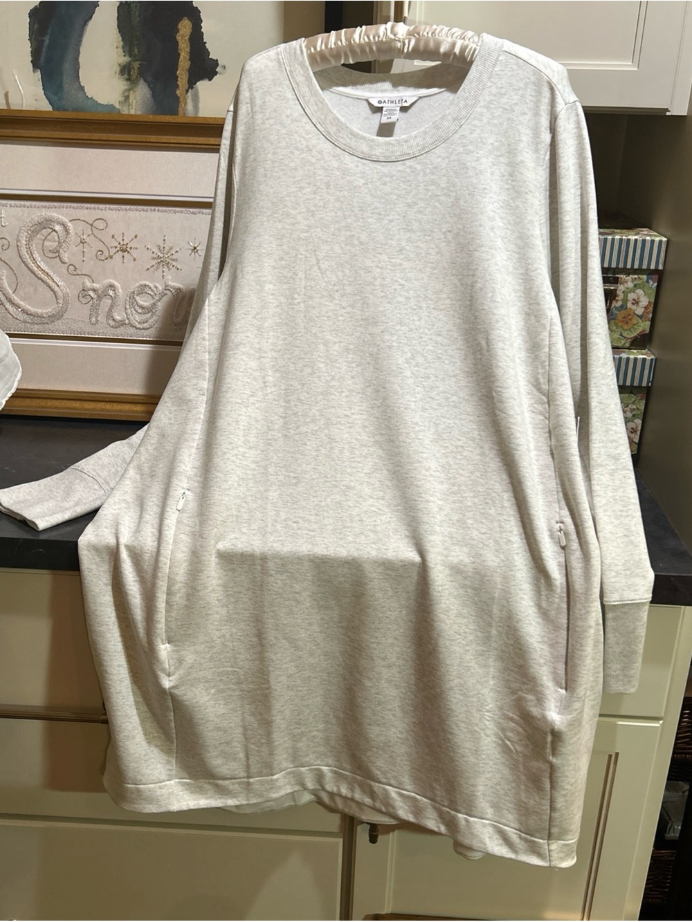 NEW NWT Plus 3X ATHLETA Gray Coaster Luxe Sweatshirt Dress Long Sleeve Pockets